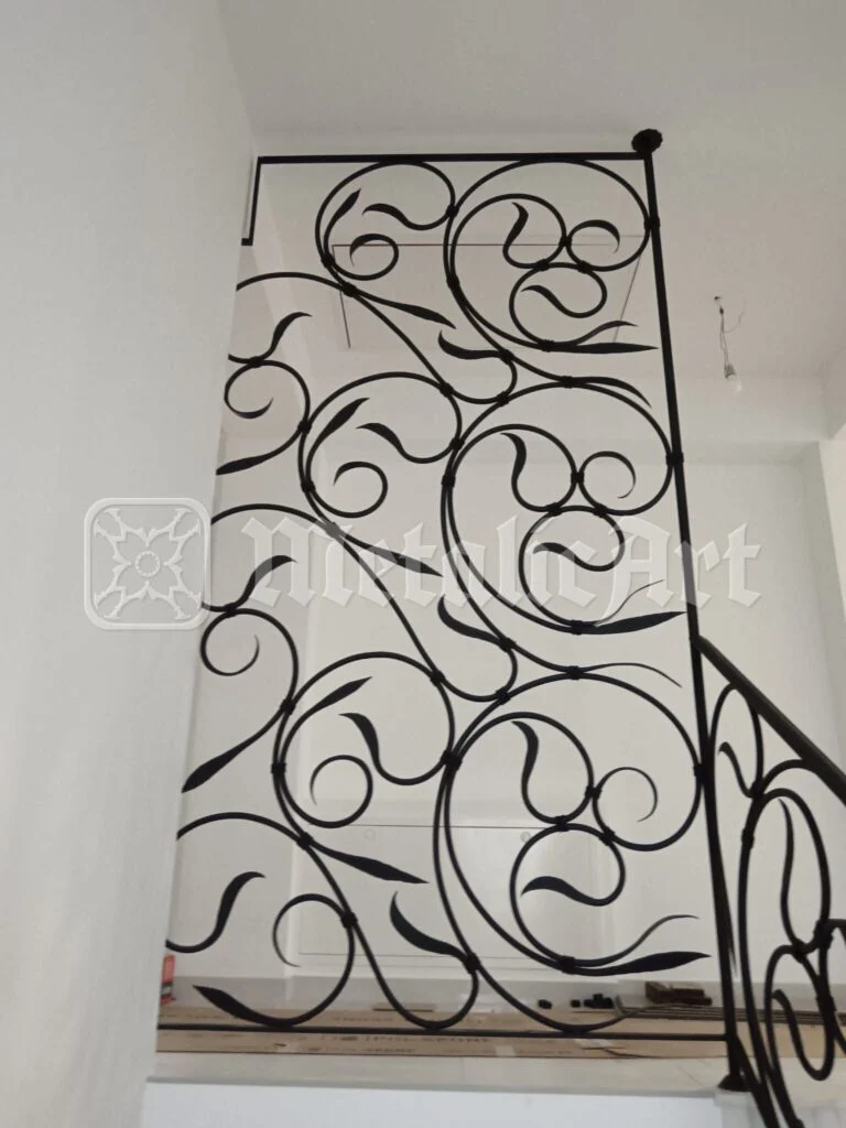 Panou de balustradă din fier forjat, cu volute