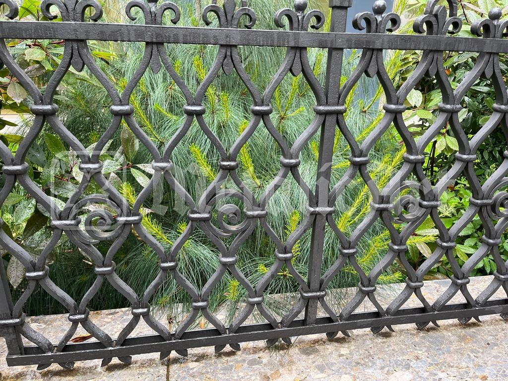 Panoul de gard văzut din față, cu vegetația din spate.