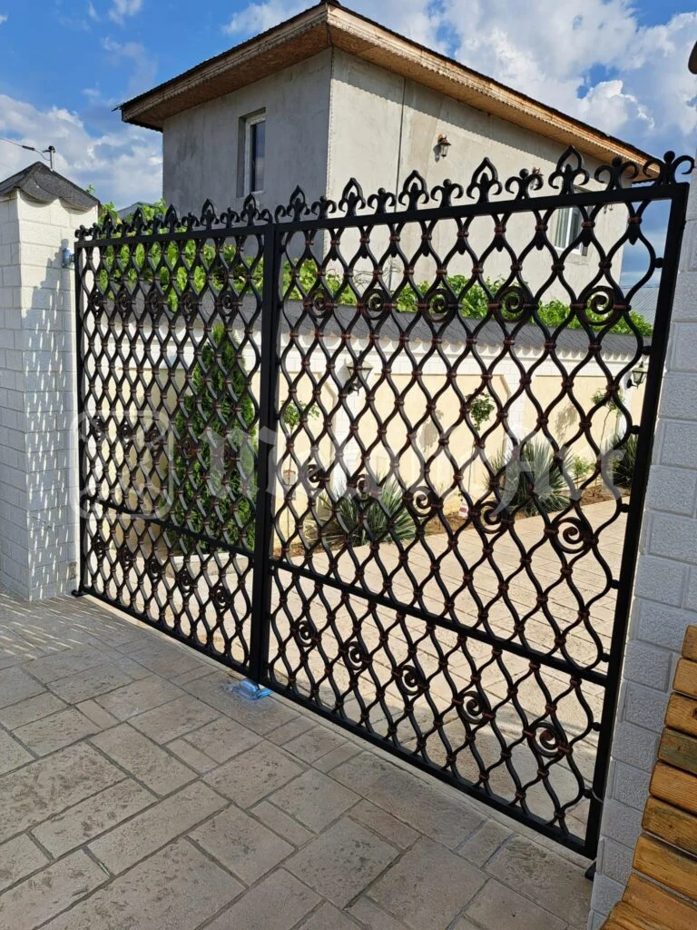 Poarta și gardul, văzute din stradă.