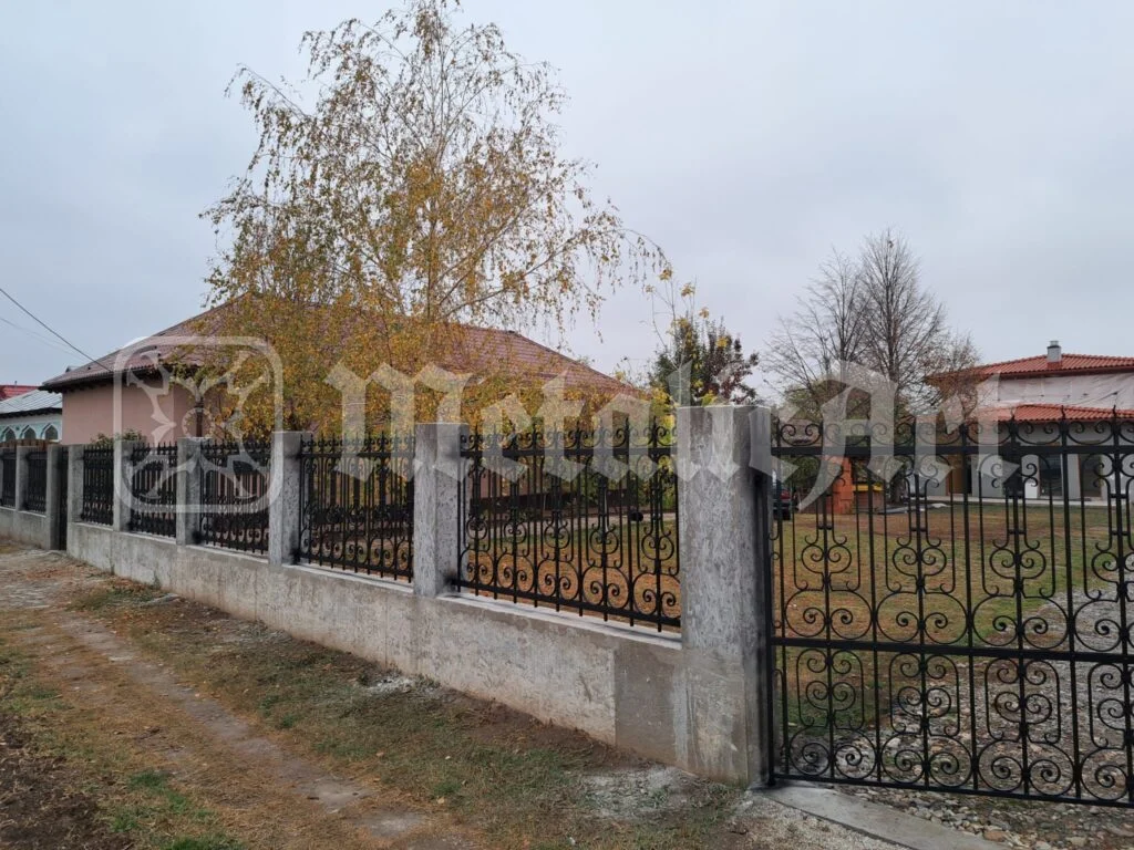 Gardul întreg de-a lungul drumului, cu casa în spate.