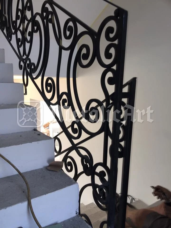 Rampa scării, cu volutele ei, pe treptele de beton.